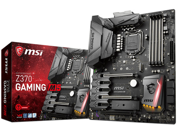 T. Madre MSI  Z370 GAMING M5, Chipset Intel Z370,
Soporta: Core i7 / i5 / i3 de 8va Gen., Socket 1151,
Memoria: DDR4 4000(O.C.)/3000(O.C.)/2133 MHz, 64GB Max,
Integrado: Audio HD, Red,
USB 3.1, SATA 3.0, M.2,
ATX, Ptos: 3xPCIE 3.0 x16.