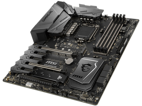 T. Madre MSI  Z370 GAMING M5, Chipset Intel Z370,
Soporta: Core i7 / i5 / i3 de 8va Gen., Socket 1151,
Memoria: DDR4 4000(O.C.)/3000(O.C.)/2133 MHz, 64GB Max,
Integrado: Audio HD, Red,
USB 3.1, SATA 3.0, M.2,
ATX, Ptos: 3xPCIE 3.0 x16.