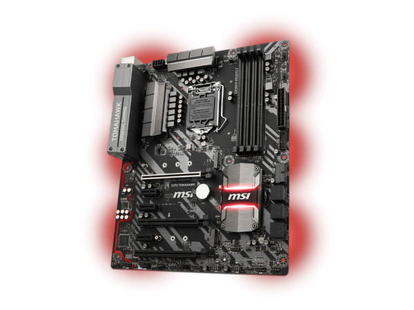 T. Madre MSI Z370 TOMAHAWK, Chipset Intel Z370,
Soporta: Core i7 / i5 / i3 de 8va Gen., Socket 1151,
Memoria: DDR4 4000+(OC)/3000(O.C.)/2133 MHz, 64GB Max,
Integrado: Audio HD, Red,
USB 3.0, SATA 3.0,
ATX, Ptos: 2xPCIE 3.0x1, 3xPCIE x1.