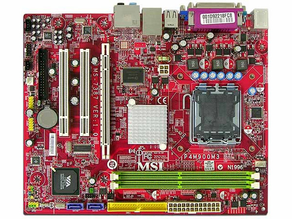 T. Madre MSI P4M900M3-L, ChipSet VIA P4M900,
Soporta: Celeron400, DualCore, Core2Duo,
Integrado: Audio 7.1, Red, Video S3,
Memoria: DDR2 400/533/667, 2 Bancos, 2GBMax,
Diseño: microATX, Ptos: 2xPCI, 1xPCEx16