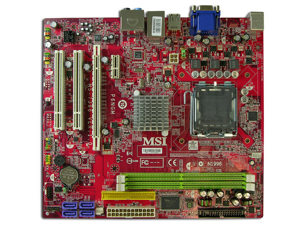  T. Madre MSI P6NGM-L, ChipSet nForce610i,
Soporta: Celeron400, DualCore, Core2Duo, Quad,
Integrado: Audio 7.1, Red, GeForce7050,
Memoria: DDR2 533/667MHz, 2 Bancos, 4GBMax,
Diseño: microATX, Ptos: 2xPCI, 1xPCEx16, 1xPCEx1