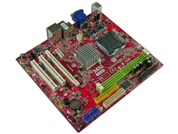  T. Madre MSI P6NGM-L, ChipSet nForce610i,
Soporta: Celeron400, DualCore, Core2Duo, Quad,
Integrado: Audio 7.1, Red, GeForce7050,
Memoria: DDR2 533/667MHz, 2 Bancos, 4GBMax,
Diseño: microATX, Ptos: 2xPCI, 1xPCEx16, 1xPCEx1