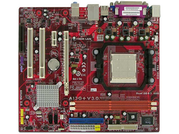 T. Madre PCCHIPS A13G+, ChipSet nVIDIA MCP 61s,
Para: Athlon 64/Athlon 64 X2 Dual-Core, Socket AM2,
Integrado: Video nVIDIA, Audio HD, Red 10/100,
Memoria: 2x DDR2, Max. 16GB, Diseño MicroATX,
Ptos: 1xPCI-E Prox8, 1xPCI-E X1, 2xPCI, 1xCNR