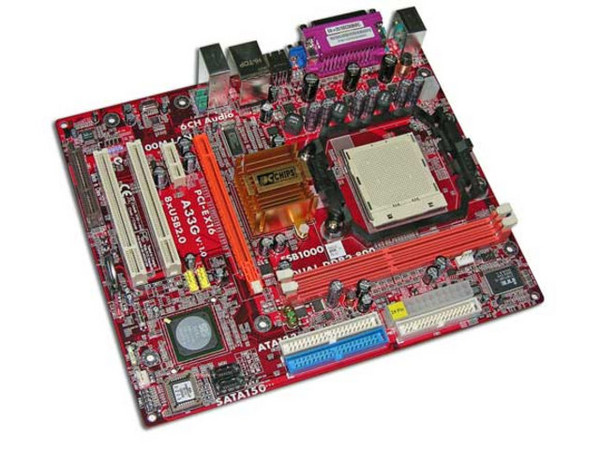 T. Madre PCCHIPS A33G, ChipSet SiS 761GX/965L,
Para: Athlon 64/Athlon 64 X2 dual-core, Socket AM2,
Integrado: Video Mirage, Audio 5.1, Red 10/100,
Memoria: 2x DDR2, Max. 16GB, Diseño MicroATX,
Ptos: 1xPCI-E X16, 1xPCI-E X1, 2xPCI, 1xCNR
