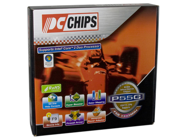 T. Madre PCCHIPS P55G (V1.0), ChipSet GeForce7050,
Soporta: Cel.400, DualCore/Duo/Quad, 1066/1333MHz,
Memoria: DDR2 667/800, 2 Bancos, 4GB Max,
Integrado: Audio HD, Red 10/100, Video GeForce7050,
Diseño: MicroATX, Ptos: 1xPCEx16, 1xPCE, 2xPCI