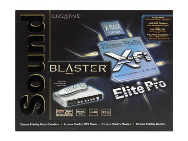 Tarjeta de Sonido Sound Blaster X-Fi Elite Pro, THX, Decodifica DTS-ES y Dolby Digital EX, 64MB de X-Ram, PCI y Módulo Externo.
