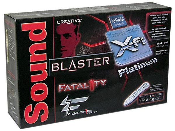 Tarjeta de Sonido Sound Blaster X-Fi Platinum Fatal1ty Champion Series, unidad de E/S con mando a distancia y óptima conectividad, 64MB de X-Ram, PCI y Módulo Interno.   