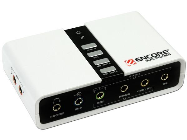 Audio Box Encore sistema de audio de 2.1, 5.1 y 7.1 canales, USB. Agrega Sonido Envolvente a tu Netbook y Laptop.