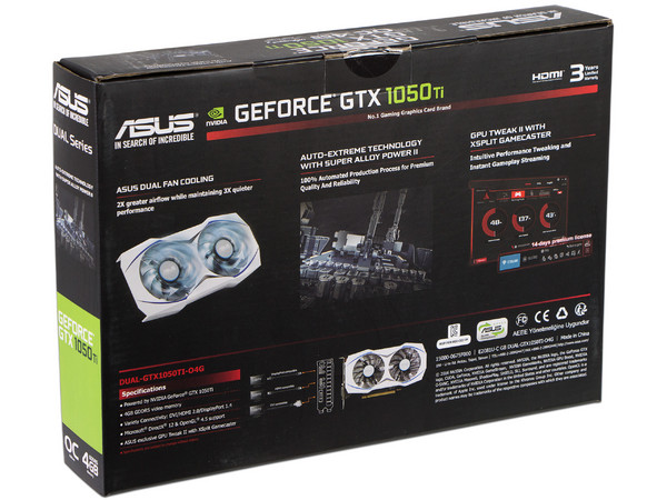 Tarjeta de Video NVIDIA ASUS GeForce GTX 1050Ti DUAL OC, 4GB GDDR5, 1xHDMI, 1xDVI, 1xDisplayPort, PCI Express x16 3.0