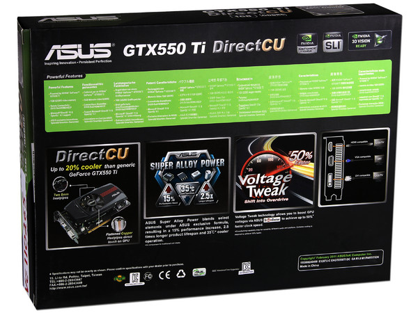 Tarjeta de Video Asus NVIDIA GeForce GTX550 Ti DirectCU, 1GB GDDR5, HDMI, DVI, VGA. Puerto PCI Express 2.0