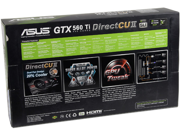 Tarjeta de Video Asus NVIDIA GeForce GTX560 Ti DirectCU II, 1280MB GDDR5, DisplayPort, HDMI, DVI. Puerto PCI Express 2.0