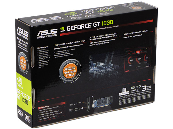 Tarjeta de Video NVIDIA GeForce GT 1030 ASUS, 2GB GDDR5, 1xHDMI, 1xDVI, PCI Express 3.0