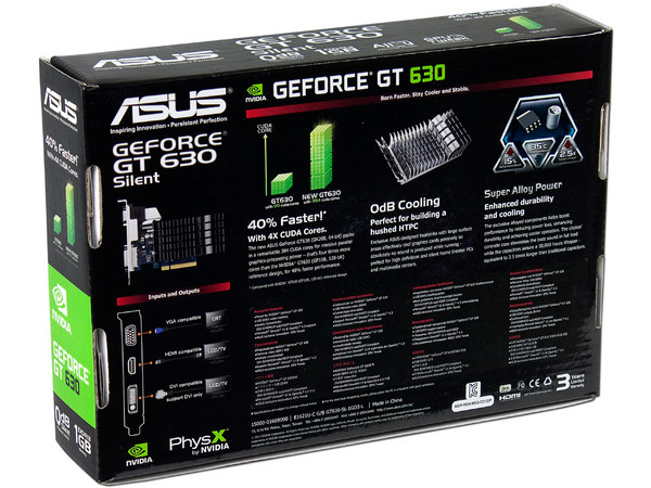 Tarjeta de Video ASUS NVIDIA GeForce GT 630, 1 GB GDDR3, HDMI, DVI. Puerto PCI Express 2.0.