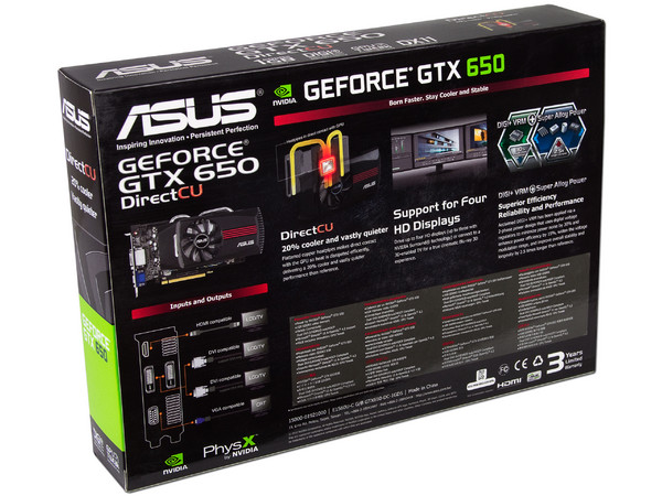 Tarjeta de Video ASUS NVIDIA GeForce GTX 650, 1 GB GDDR5, HDMI, DVI. Puerto PCI Express 3.0.