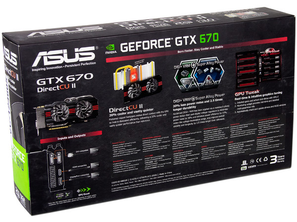 Tarjeta de Video Asus NVIDIA GeForce GTX 670 DirectCU II, 2GB GDDR5, DisplayPort, HDMI, DVI. Puerto PCI Express 3.0