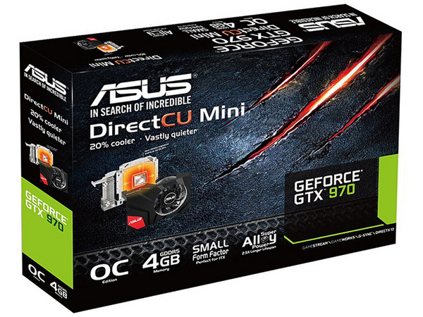 Tarjeta de Video ASUS NVIDIA Geforce GTX 970 DC Mini small form factor, 4GB GDDR5, DisplayPort, HDMI, 2xDVI. Puerto PCI Express 3.0