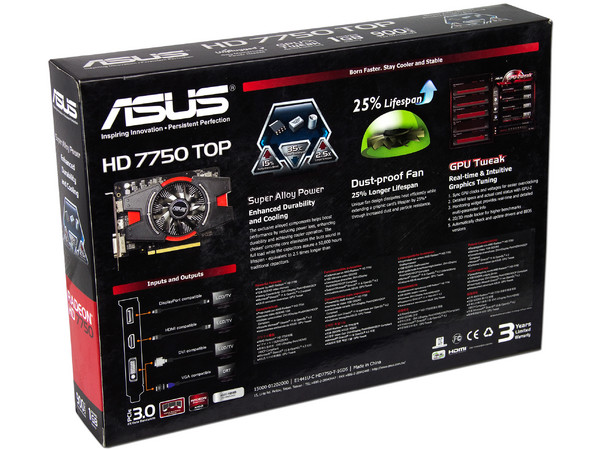 Tarjeta de Video Asus AMD Radeon HD 7750, 1 GB GDDR5, DisplayPort, HDMI, DVI, Puerto PCI Express 3.0.