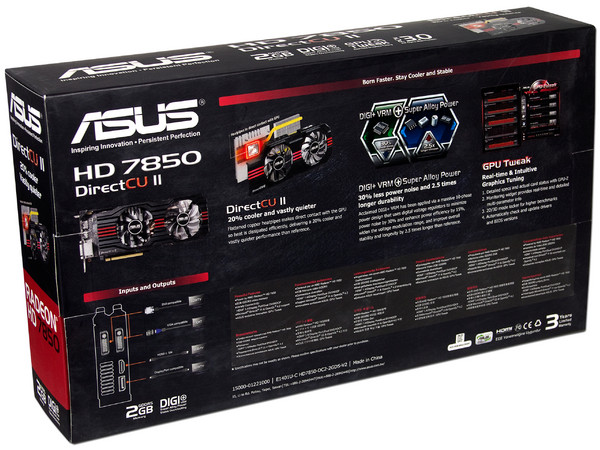 Tarjeta de Video ASUS AMD Radeon HD 7850 DirectCU II, 2 GB GDDR5, DisplayPort, HDMI, DVI, Puerto PCI Express 3.0.