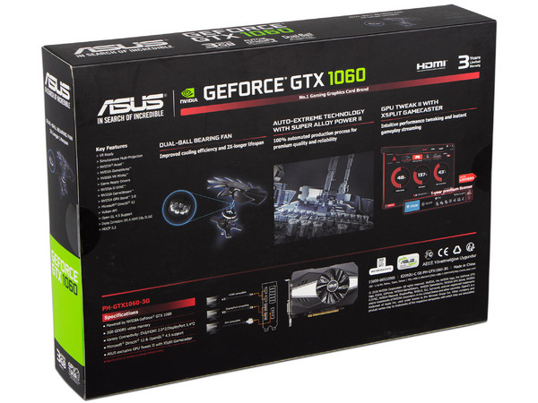 Tarjeta de Video NVIDIA GeForce GTX 1060 ASUS Phoenix, 3GB GDDR5, 2xHDMI, 1xDVI, 2xDisplayPort, PCI Express x16 3.0.