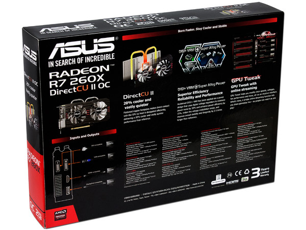 Tarjeta de Video Asus AMD RADEON R7 260X DirectCU II OC edition, 2 GB GDDR5, DisplayPort, HDMI, DVI, PCI Express x16 3.0.
