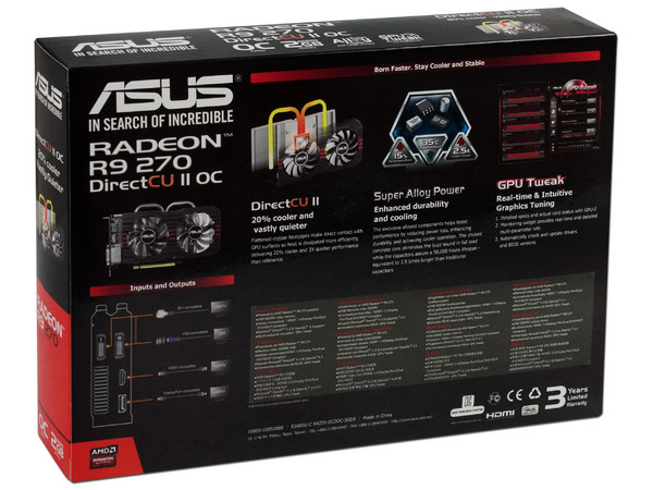 Tarjeta de Video ASUS AMD RADEON  R9 270 DirectCU II OC edition, 2 GB GDDR5, DisplayPort, HDMI, DVI, Puerto PCI Express x16 3.0.