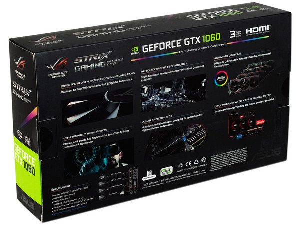 Tarjeta de Video NVIDIA ASUS GeForce GTX 1060 STRIX GAMING, 6GB GDDR5, 2xHDMI, 1xDVI, 2xDisplayPort, PCI Express x16 3.0