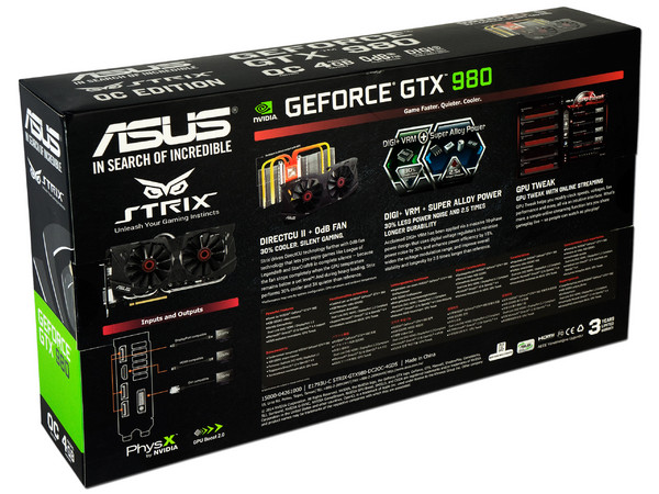Tarjeta de Video NVIDIA ASUS GeForce GTX 980, 4GB GDDR5, 1xHDMI, 1xDVI, 3xDisplayPort, PCI Express x16 3.0