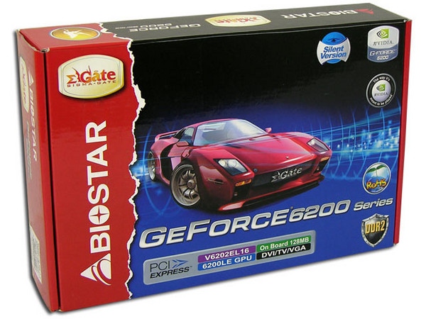 T. de Video Biostar GeForce 6200LE con 128MB DDR2, DVI y Salida a TV. Puerto PCI Express x 16