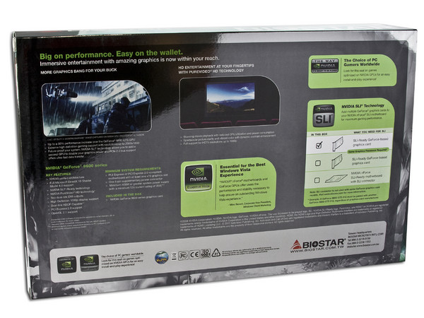 Tarjeta de Video Biostar NVIDIA GeForce 9600GT, 512MB DDR3, Salida a TV, 100% compatible con DirectX 10. Puerto PCI Express 2.0