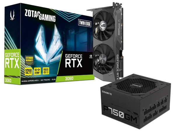 Tarjeta de Video NVIDIA GeForce RTX 3060 ZOTAC Twin Edge, 12GB GDDR6, 1xHDMI 2.1, 3xDisplayPort 1.4a, PCI Express x16 4.0. Incluye Fuente de Poder Modular Gigabyte GP-P750GM de 750W, ATX, 80 PLUS Gold.