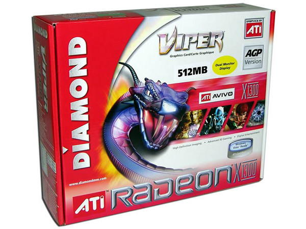 T. de Video Diamond Radeon X1300 con 512MB, Puerto AGP 8X y Salida a TV.