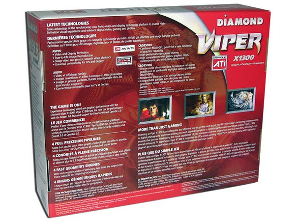 T. de Video Diamond Radeon X1300 con 512MB, Puerto AGP 8X y Salida a TV.