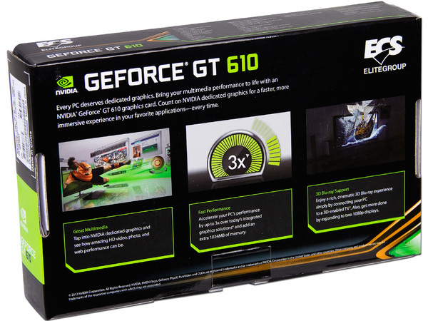 Tarjeta de Video ECS NVIDIA GeForce GT 610, 1 GB GDDR3, HDMI, DVI. Puerto PCI Express x16 2.0