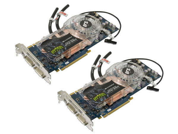 Kit ECS Hydra SLI de Dos GeForce GTS 250 de 512MB DDR3  y un Sistema de Refrigeración Líquida Thermaltake BigWater 760i. Incluye el juego Tom Clancy's Rainbow Six Vegas 2
