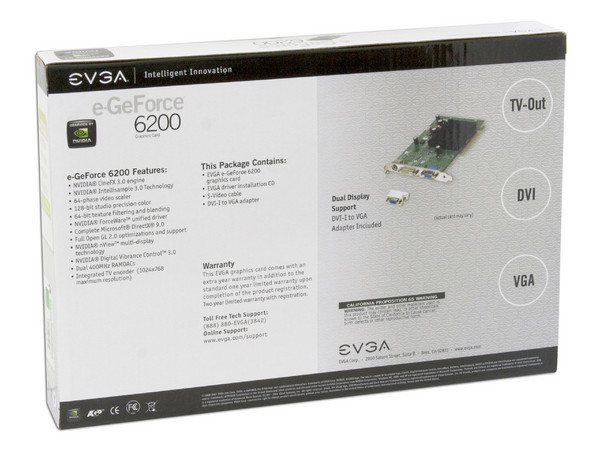 Tarjeta de Video EVGA NVIDIA GeForce 6200, 256MB DDR2, Salida a TV. AGP 8X.
