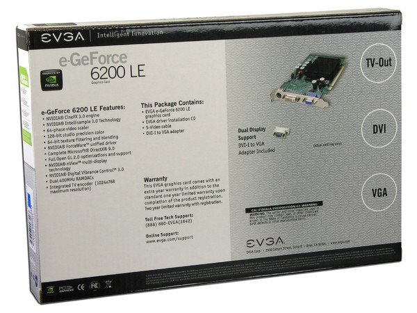T. de Video eVGA GeForce 6200 LE con 256MB, Salida a TV. Puerto PCI Express x 16
