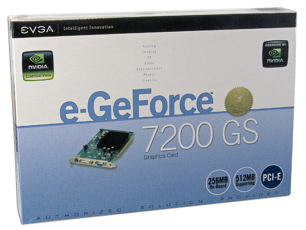 T. de Video EVGA GeForce 7200GS con 256MB soporta hasta 512MB, DVI y Salida a TV. Puerto PCI Express x 16