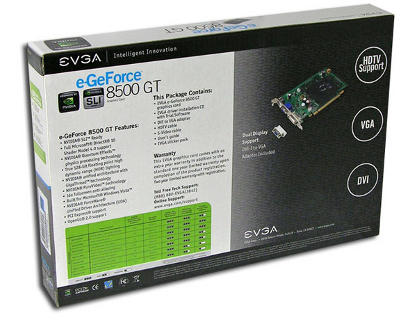 Tarjeta de Video EVGA NVIDIA GeForce 8500GT, 256MB DDR2, Salida a TV, 100% compatible con DirectX 10. Puerto PCI Express 16x
