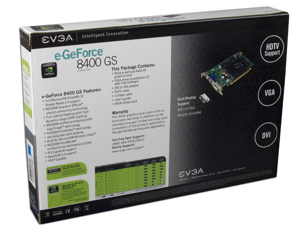Tarjeta de Video EVGA NVIDIA GeForce 8400 GS, 512MB DDR2, Salida a TV, 100% compatible con DirectX 10. Puerto PCI Express 16x