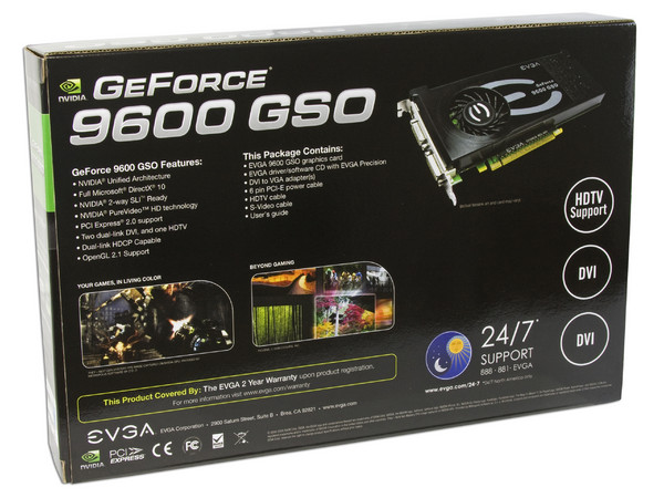 Tarjeta de Video EVGA NVIDIA GeForce 9600 GSO, 512MB DDR3, Salida a TV, DirectX 10. Puerto PCI Express 2.0