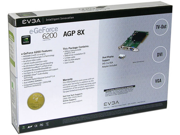 T. de Video eVGA GeForce 6200 con 256MB, AGP 8x y Salida a TV.