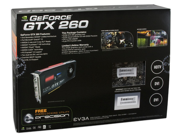 Tarjeta de Video EVGA NVIDIA GeForce GTX 260, 896MB DDR3. Puerto PCI Express 2.0