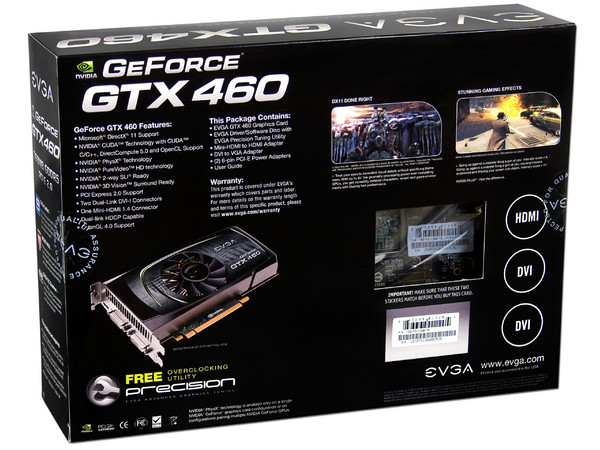 Tarjeta de Video EVGA NVIDIA GeForce GTX 460, 768MB DDR5. Puerto PCI Express 2.0