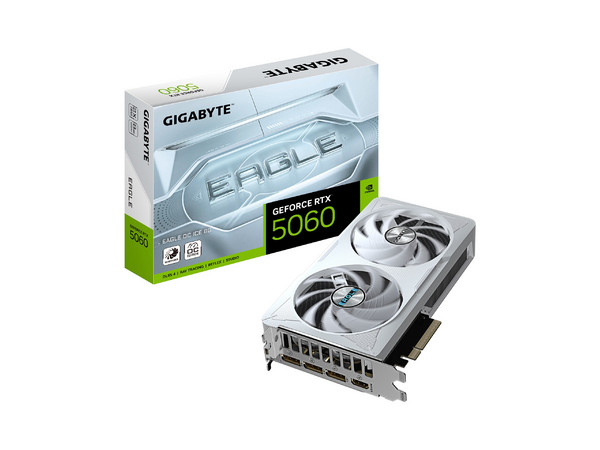 Tarjeta de Video NVIDIA GeForce RTX 5060 GIGABYTE EAGLE OC ICE, 8GB GDDR7, 1xHDMI, 3xDisplayPort, PCI Express x16 5.0, Color Blanco.