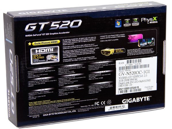 Tarjeta de Video Gigabyte NVIDIA GeForce GT 520 Versión OC, 1GB DDR3, HDMI DVI, DirectX 11, Puerto PCI Express 2.0