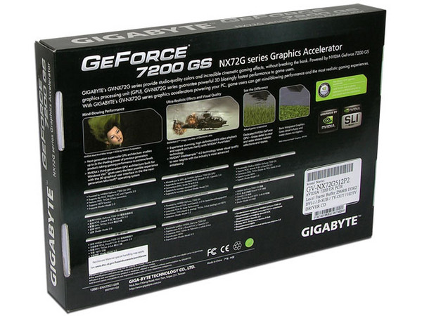 T. de Video GIGABYTE nVIDIA GeForce 7200 GS con 256MB DDR2, DVI y Salida a TV. Puerto PCI Express x 16