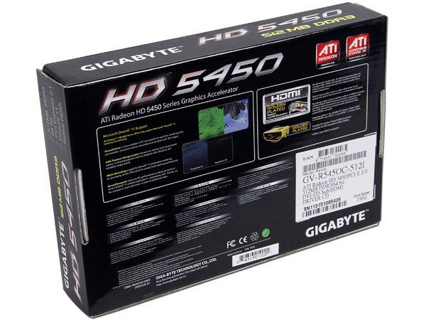 Tarjeta de Video Gigabyte Radeon HD 5450, 512MB DDR3, HDMI, DVI, DirectX 11, Puerto PCI Express 2.1
