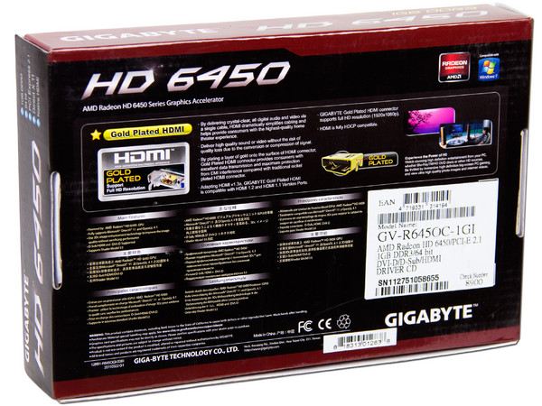 Tarjeta de Video Gigabyte Radeon HD 6450 Versión OC, 1GB DDR3, HDMI DVI, DirectX 11, Puerto PCI Express 2.0