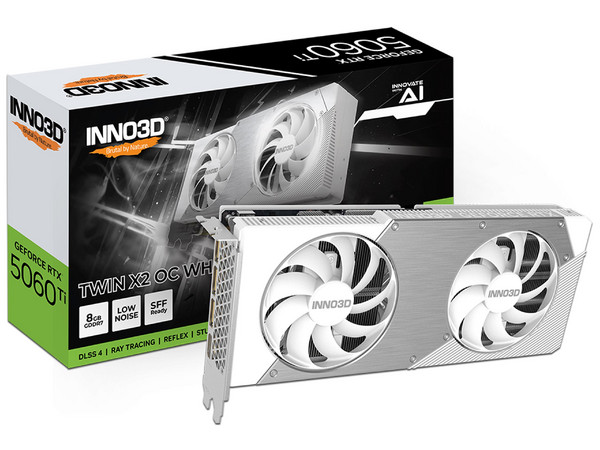 Tarjeta de Video NVIDIA GeForce RTX 5060 Ti INNO3D Twin X2 OC White, 8GB GDDR7, 1xHDMI, 3xDisplayPort, PCI Express 5.0.