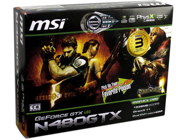 Tarjeta de Video MSI NVIDIA  GeForce GTX 480, 1536MB DDR5. Puerto PCI Express 2.0